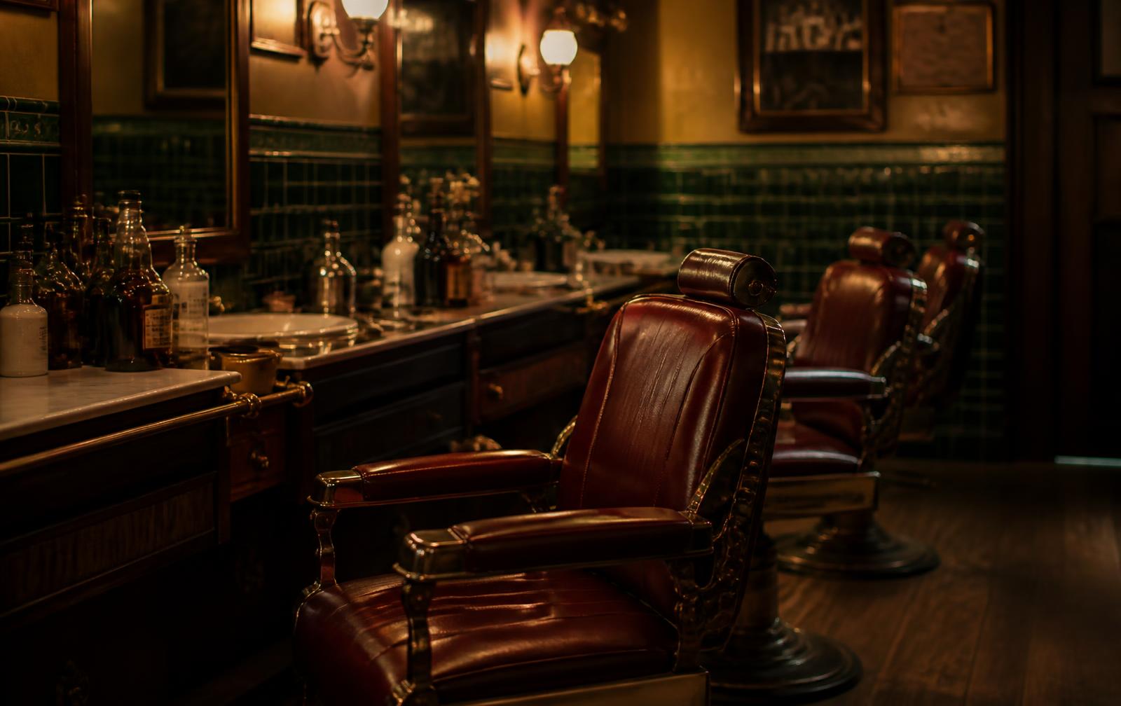 Oxblood leather chairs and brass fittings inside the Ashgrove & Son shop